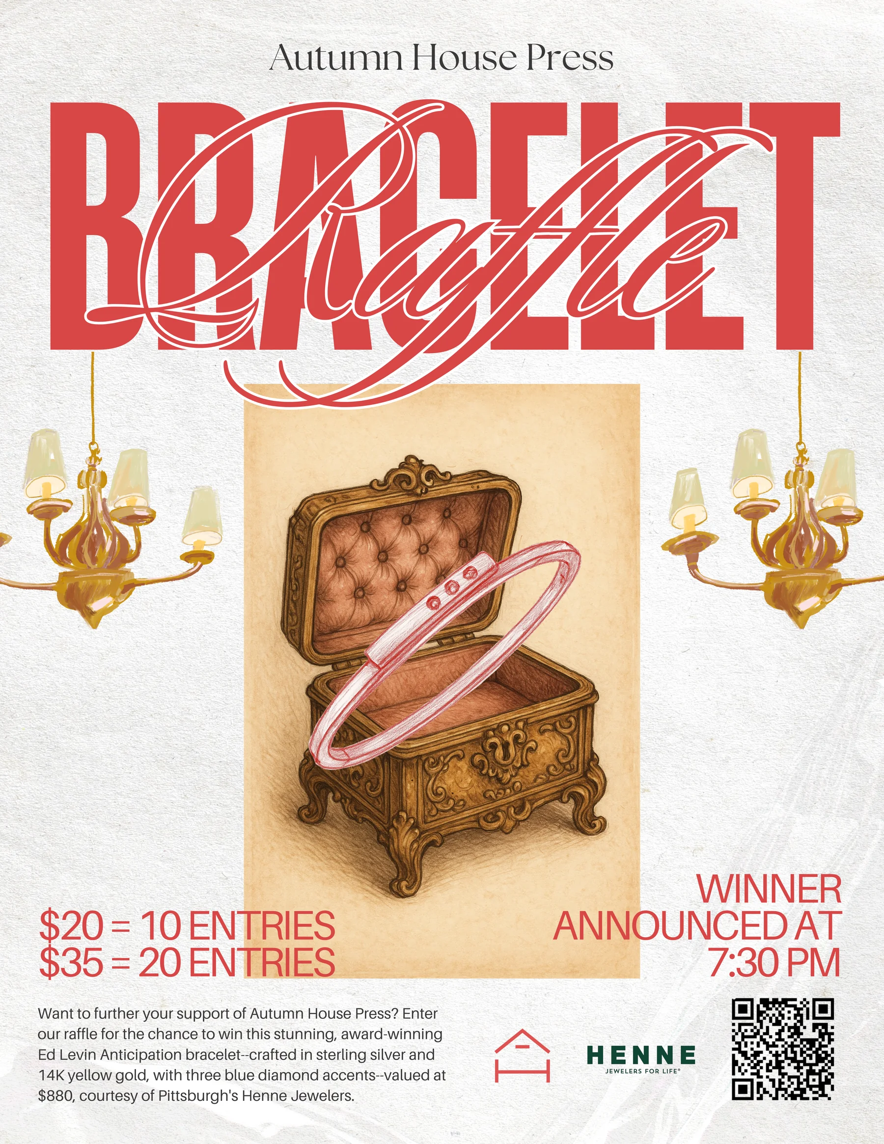 Autumn House Press bracelet raffle poster