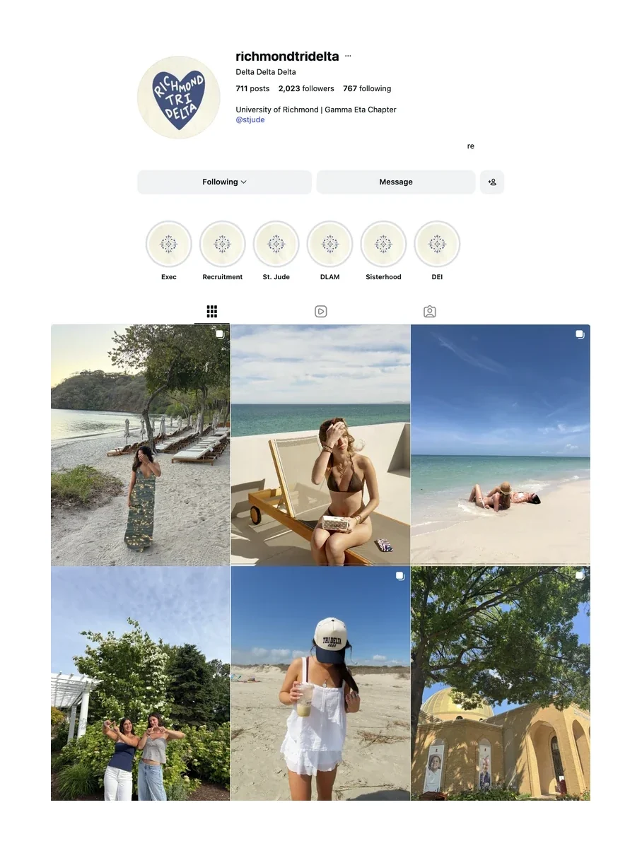 richmondtridelta Instagram profile, Delta Delta Delta, University of Richmond, 2,023 followers