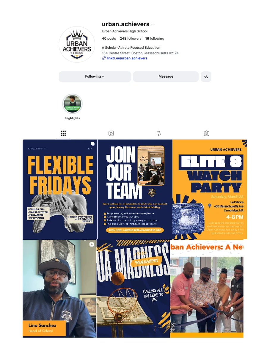 urban.achievers Instagram profile, Urban Achievers High School, Boston, 248 followers